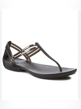 Crocs Women's Isabella T-Strap Open Toe Sandals Black Womens size 10 Beach Comfy